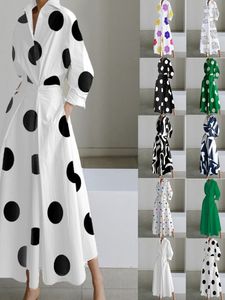 11 Designs Robe longue élégante à manches longues pour femme, motif décontracté, col en V, imprimé à pois, avec poche, pour l'automne - Product Image 2