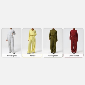 Conjunto Deportivo de Dos Piezas para Mujer, Otoño Invierno, Manga Larga, Cintura Alta, Antideslizante, con Cordón Ajustable, Color Sólido, para Yoga - Product Image 6