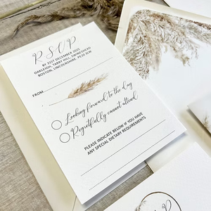 ボヘミアン パンパスグラス ベラム 結婚式招待状 アイボリー テクスチャードカード カスタム 高級印刷 ベラム包装 招待状 封筒 - Product Image 3