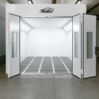Cabine de peinture automobile RuiBo blanche avec quatre portes pliantes, filtre de plafond, plénum et grille de sol galvanisée
