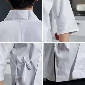 Uniforme <span class=keywords><strong>Femme</strong></span> Homme Unisexe Hôtel Top <span class=keywords><strong>Chef</strong></span> Veste <span class=keywords><strong>de</strong></span> travail Chemise à manches courtes Restaurant Tissu Housekeeper Coat Cook Outfit - Product Image 4