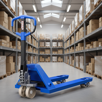 Chariot à palettes manuel tout-terrain robuste 2,5T avec roues en PU/nylon, hauteur de fourche réglable pour le transport de marchandises