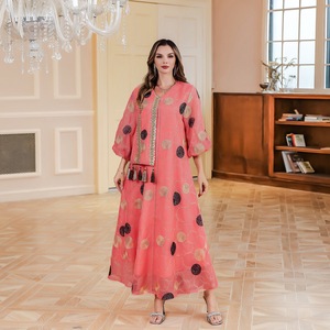 Abaya Islámica <span class=keywords><strong>Rosa</strong></span> con Lentejuelas Bordadas, Éxito de Ventas para el Mercado Musulmán Europeo y Americano - Product Image 3