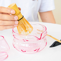 Bol à matcha transparent avec bec verseur et support, ensemble de bol à matcha en verre et support pour fouet, outils de cérémonie du thé japonais