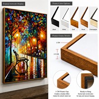 Tableau mural moderne peint à la main, texturé, représentant un couple romantique sous la pluie, paysage urbain, sur toile