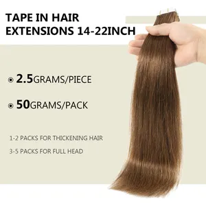 Top Quality Double Drawn Balayage Pu Skin Weft 100% Virgin Remy Russian Tape In Human Hair Extensions For Office Lady