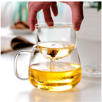 Mug à infuseur à thé en verre borosilicate classique avec couvercle, tasse à thé résistante à la chaleur, thé en fleurs, thé en feuilles, design inspiré de la nature