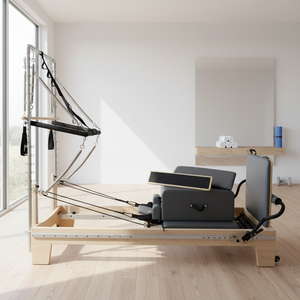 Reformer en bois d'érable avec tour et demi-trapèze, machine de Pilates <span class=keywords><strong>pour</strong></span> entraînement en studio et à domicile, glisse fluide, ressorts silencieux, couleur personnalisée - Product Image 1