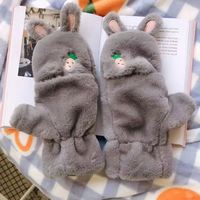 Gants en peluche de lapin mignons pour enfants, gants à doigts mi-couverts pour filles, gants d'écriture pour étudiants, automne-hiver
