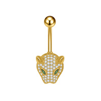 En gros, en stock : Piercing de nombril Tête de léopard avec sertissage griffe en ZIRCON, en laiton plaqué or, bijou de piercing corporel, cadeau