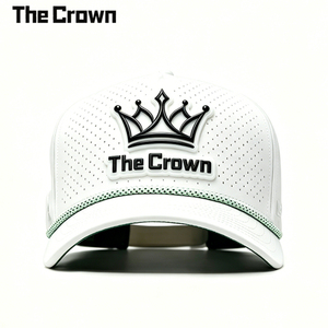 Custom Logo 5 Panel Structured <b>Waterproof</b> Baseball Cap Wholesale Bulk Rubber Patch Rope <b>Hat</b> With Laser Cut Holes Manufacturer - Product Image 1