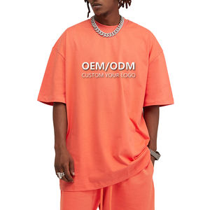 T-Shirt da Uomo Oversize in Cotone Pesante 305G, Stile Casual Americano, Tinta Unita con Spalle Scese - Product Image 1