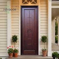 Puerta de Entrada Principal de Madera Sólida de Caoba Africana, Tallada con Paneles Elevados y Diseño Floral, Precolgada, Directo de Fábrica