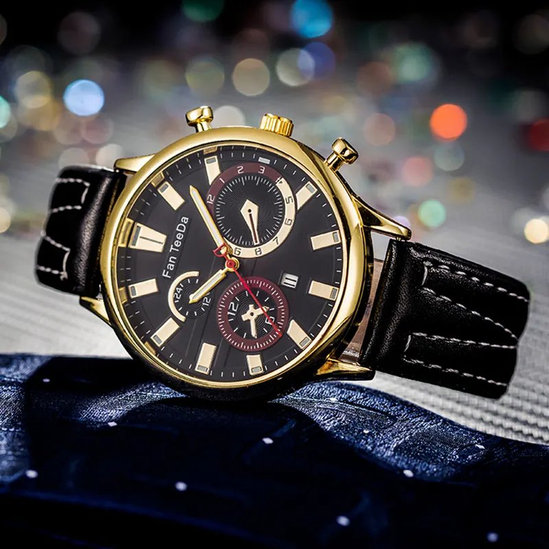 WJ-10823 Spot wholesale acceptance custom luxury fashion men's leather quartz watch life waterproof watches