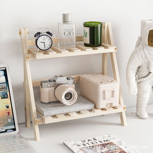 Wooden Desktop <b>Shelf</b> Storage <b>Rack</b> For Home Office Organization With Two Tiers And Slatted Design For Daily Essentials And - Product Image 5