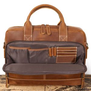 Sac à bandoulière vintage en cuir véritable pour ordinateur portable, sacoche de voyage classique Crazy Horse, sac à main pour homme, travail, bureau - Product Image 4
