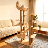 Grand arbre à chat en bois massif intégré toutes saisons pour chats de grande taille, résistant à l'usure, avec griffoir et capsule spatiale