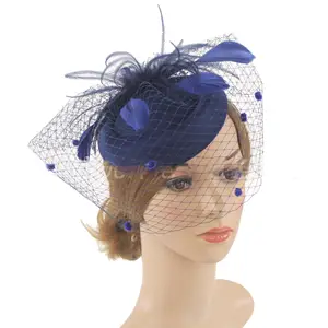 Fashion birdcage veil lady millinery party vintage feather felt church hats and fascinators