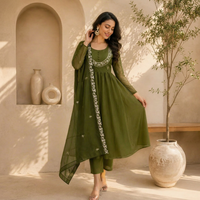 Traje Anarkali para mujer con dupatta, manga larga, largo hasta el suelo, vestido indio pakistaní para bodas y fiestas.