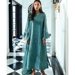 Elegante Conjunto de Salwar Kameez Azul Turquesa Bordado con Dupatta – Traje Recto de Diseñador para Fiesta para Mujer - Product Image 1