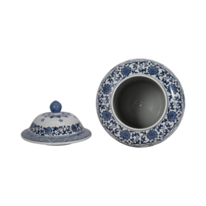 Vaso decorativo in ceramica con coperchio in porcellana blu e bianca per la decorazione di casa, ufficio e tavolo - Product Image 6