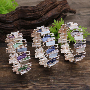 Bracelet géométrique irrégulier, dégradé multicolore, blocs brisés, ton argenté, large jonc, bijoux d'art minimaliste, <span class=keywords><strong>cadeau</strong></span> pour <span class=keywords><strong>femme</strong></span> - Product Image 5