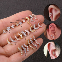 Karışık 3 renkler Gümüş Gül Altın Kavisli paslanmaz çelik bar Kulak Piercing Takı Çiçek Taç Tragus Daith Piercing küpe