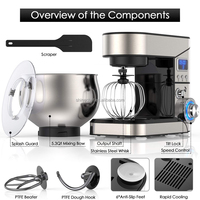 Batteur sur socle numérique LCD 5L 1300W, 6 vitesses, mélangeur planétaire à tête inclinable pour gâteaux et pâtes, certifié GS CE ETL LFBG BSCI ISO, OEM ODM SOHEF