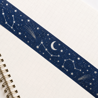 Ruban adhésif washi personnalisé bleu marine étoiles et lune, avec feuille d'argent, pour journalisation et scrapbooking