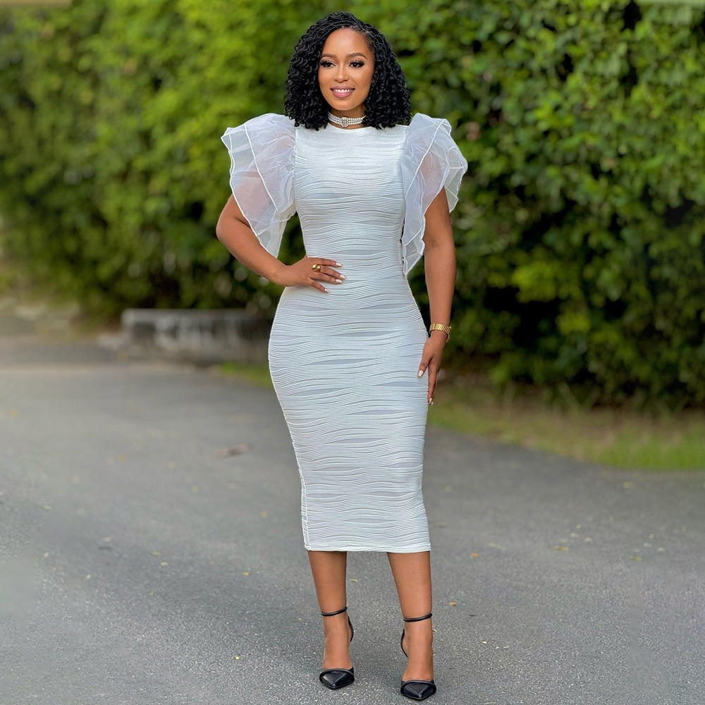 Vestido Largo de Manga Abullonada Único de Verano de Moda GX1302 Ropa de  Calle para Mujer Color Sólido Vestidos Ajustados Sexys