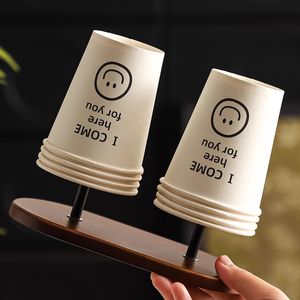 Distributeur de gobelets jetables Furun Crafts en bois de noyer, support empilable pour gobelets à café, organisateur de bureau minimaliste, type rond sur pied - Product Image 3