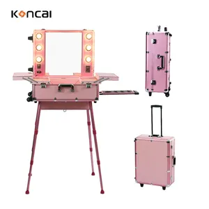 FAMA factory Trolley stand Professional Aluminum makeup case Travel Station Train Case KC-209 PINK