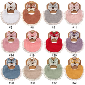 Vente chaude fantaisie en vrac froissé coton salive serviette dentelle bandeau ensemble mousseline coton haute qualité bébé bavoir ensemble princesse cadeau de <span class=keywords><strong>naissance</strong></span> - Product Image 2