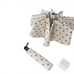 Parapluie pliant entièrement automatique à pois pour adulte, protection UV, revêtement noir, design simple, double usage soleil/pluie, fibre de polyester - Product Image 1