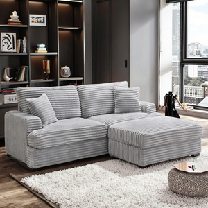 Grey Corduroy <b>Convertible</b> <b>Sofa</b> Set Single Storage Leg + Four Pillows Soft Cloud Stylish <b>Sofa</b> <b>Bed</b> for Living Room Hotel Office - Product Image 1