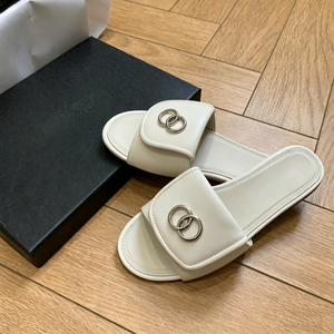 Sandalias Planas de Piel Auténtica Acolchada para Mujer, con Punta Abierta, Anillos Metálicos, Suela de Goma, Calzado Informal de Verano para Exteriores - Product Image 1