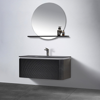 Meuble-lavabo flottant gris bicolore avec lavabo intégré et tiroirs sans poignées pour projets hôteliers et villas