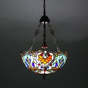 Lustre suspendu de style Tiffany LongHuiJing, en verre teinté, avec décoration de perles, finition en laiton LED - Product Image 2