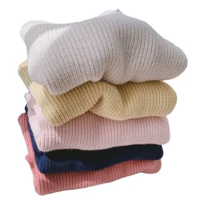 Pull tricoté en laine douce pour bébé fille, couleur unie, hauts pour enfants, vêtements pour enfants, manches longues