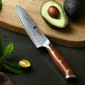 Mango de palisandro profesional de acero de Damasco alto en carbono, 5 pulgadas, cuchillo de utilidad de corte para Cocina