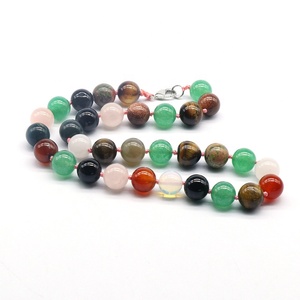 Collar de Cuentas Redondas Pulidas de 12mm de Piedra Natural de Cristal, Ágata y <span class=keywords><strong>Jade</strong></span> con Cierre, Accesorios de Collares de Moda - Product Image 5