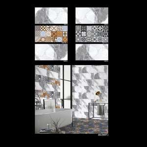 Carreaux muraux en céramique émaillée brillante pour salle de bain, design cercle blanc et gris, 30x60cm - Product Image 4