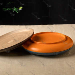 Assiette décorative en bambou haute recommandation personnalisable avec bord orange de forme ronde pour vaisselle et ustensiles de cuisine - Product Image 1