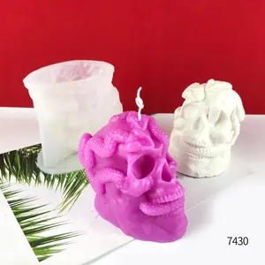 A7430 3D Snake and skull candle silicone mold DIY plaster skull pendant silicone mold