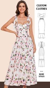 الصيف طباعة الأزهار أنيقة فستان ماكسي الشيفون النساء بلا أكمام عاري الظهر نمط عطلة مساء ثوب حفلة فستان عارضة - Product Image 5