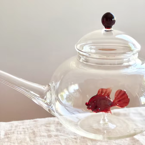 กาน้ำชาแก้วบอโรซิลิเกตทนความร้อนแบบเป่าด้วยมือหลากสีพร้อมปลา3D ด้านในกำหนดเอง - Product Image 4