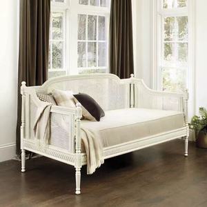 Antique Vintage White Wooden Sectional <b>Set</b> Rectangle Rattan Lounge Furniture for Living Room - Product Image 1