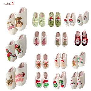 Winter Cozy Plush Cotton Holiday Dwarf Elf Santa <strong>Xmas</strong> Tree Snowflakes Gingerbread Snowman Christmas <strong>slippers</strong> for Women Men - Product Image 1
