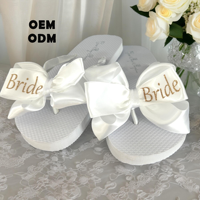 Sandales de mariée plates en satin avec nœud et paillettes, cadeau pour demoiselle d'honneur, logo personnalisé, vente en gros
