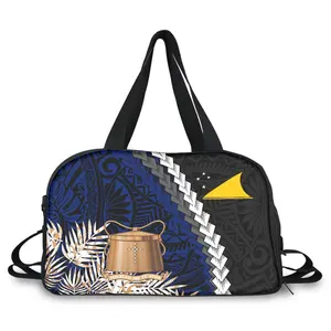 Bolsa de viagem personalizada polinésia, bolsa tribais tokelau islands azul país impressão de logotipo personalizada saco de bagagem ao ar livre